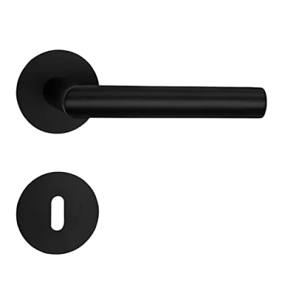 Abbildung von SO TECH® Drückergarnitur THORE Edelstahl, Flachrosetten, magnetische Cliptechnik, für Profilzylinder Eingangstür schwarz galvanisiert