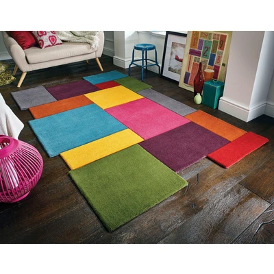 Abbildung von FLAIR RUGS Wollteppich &quot;Abstract Collage&quot;, rechteckig, 100% Wolle, Karo Design, Patchwork, modern, mehrfarbig