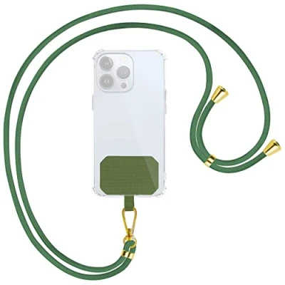 Abbildung von mtb more energy® Universal Handykette Waldgrün Metallteile Farbe Gold kompatibel mit vielen Handyhüllen Band Seil Kordel zum Umhängen