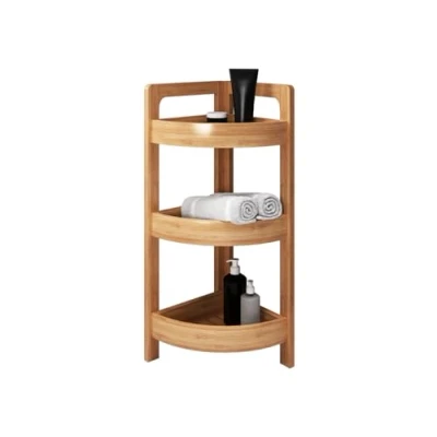 Abbildung von Mirjan24 Eckregal für Badezimmer mit 3 Ablagen Pemal, Bambusholz, Regal aus Holz, Standregal, Klein Lagerregal B:23 H:61 T:23 cm (Bambusholz)