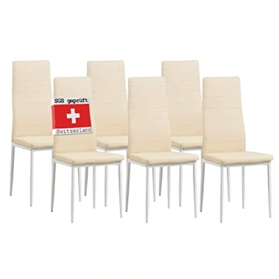 Abbildung von Albatros International Esszimmerstuhl Esszimmerestuhl Küchenstuhl MILANO, Kunstleder Bezug (6er Set, Beige), edles Italienisches Design, Polsterstuhl, hohe Belastbarkeit, Modern