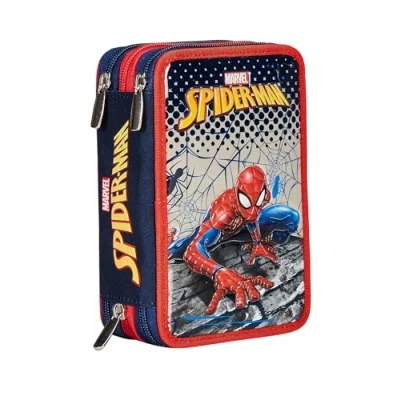 Abbildung von Seven Federmäppchen mit 3 Fächern, Motiv: Spider Man, rot, dreifach, komplett Bleistiften, Markern, Farben, Zubehör Rucksack, Grundschule, Medium, Taglia Unica, Modern