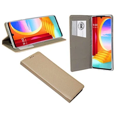 Abbildung von cofi1453® Buch Tasche Smart kompatibel mit LG Velvet Handy Hülle Etui Brieftasche Schutzhülle Standfunktion, Kartenfach Gold