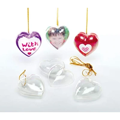 Abbildung von Baker Ross Transparente Herzkugeln (12er Pack), perfekt für Kinder zum Entwerfen und Dekorieren, ideal Schulen, Handwerksgruppen, Basteln, Schenken Kunst Bastelprojekte