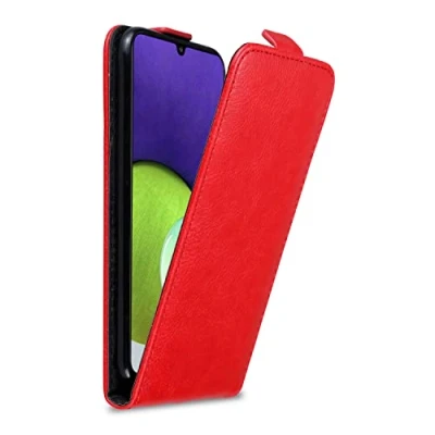 Abbildung von Cadorabo Hülle kompatibel mit Samsung Galaxy A22 4G / M22 M32 Flip Design aus Premium Kunst Leder Klappbare Stoßfeste Magnetische Cover für Tasche in Rot