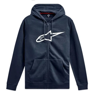 Abbildung von Alpinestars Ageless Zip Hoodie V3 Kapuzenpullover für Herren Fleece Sweatshirt mit Kapuze Marineblau/Weiß L