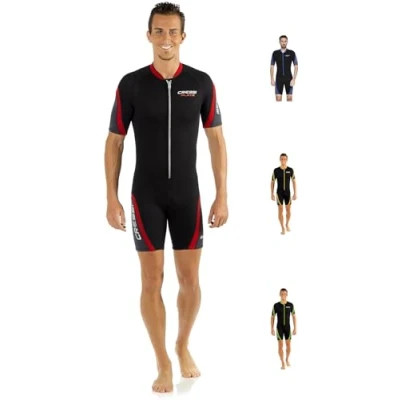 Abbildung von Cressi Playa Man Shorty Wetsuit Kurzer Neoprenanzug 2.5mm aus Hochelastischem für Herren, Schwarz/Rot, XS