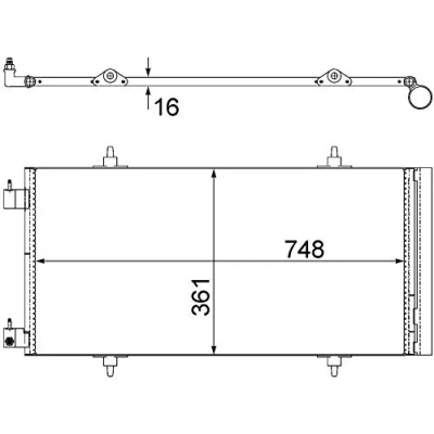 Abbildung von MAHLE ORIGINAL AC 465 000S Klimakondensator mit Trockner 748mm CITROËN: C8 II, PEUGEOT: 807 MPV