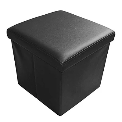 Abbildung von Style home Sitzhocker mit Stauraum, Faltbare Sitzbank, Sitztruhe aus Kunstleder, gepolstert Sitzwürfel Fußhocker Aufbewahrungsbox Deckel, für Wohnzimmer Schlafzimmer, 38 * cm (Schwarz)