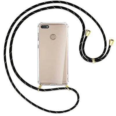 Abbildung von mtb more energy® Handykette kompatibel mit Huawei P9 Lite Mini, Y6 Pro 2017 (5.0&#039;&#039;) Schwarz+Gold gestreift/Gold Smartphone Hülle zum Umhängen Anti Shock Full TPU Case