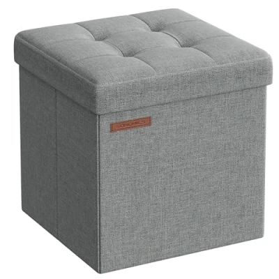 Abbildung von SONGMICS Sitzhocker mit Stauraum, kleine klappbare Sitzbank, 30 x cm Fußbank, Aufbewahrungsbox, bis 130 kg belastbar, für Wohnzimmer Schlafzimmer Schlafsaal, hellgrau LSF028G02