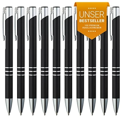 Abbildung von GIMEI® Metall Kugelschreiber 10 Stück Premium Set Hochwertig, Kulli für einfaches &amp; weiches Schreiben Blauschreibender schwarz als optischer Hingucker