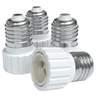 Abbildung von EAZY CASE 4X Lampensockel Adapter Konverter für E27 Fassung auf GU10 Lampenadapter LED /Halogen und Energiesparlampen Sockeladapter, Weiß