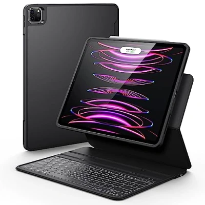 Abbildung von ESR Ascend Tastatur Hülle Lite, iPad kompatibel mit Pro 12.9 2022/2021, magnetische abnehmbare Hülle, Einstellbarer Hoch /Querformatmodus, leicht und tragbar, Schwarz