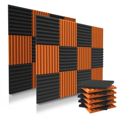 Abbildung von audiosoul Akustikplatten, 2,5 x 30,5 cm, Akustikschaumstoff, Studioschaumkeile, hochdichte Paneele, schalldichte Keile, Schwarz/Orange, 52 Stück
