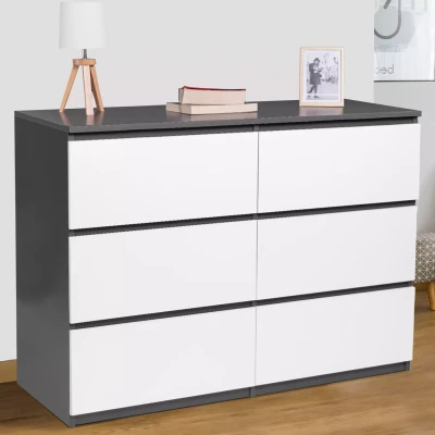 Abbildung von IDMarket Kommode mit 6 Schubladen TOMI 110 cm Holz grau und weiß