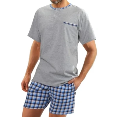 Abbildung von sesto senso Herren Schlafanzug Kurz Pyjama Baumwolle Kurzarm T Shirt Pyjamahose Zweiteilig Set grau XL Jasiek Melange