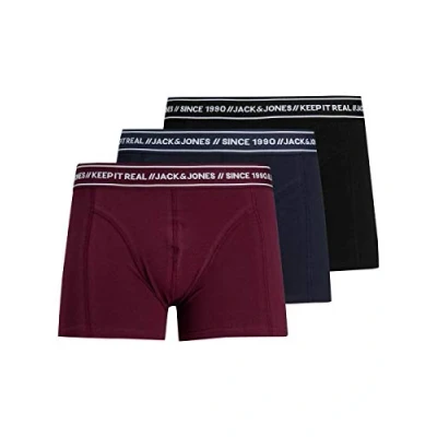 Abbildung von Jack &amp; Jones Jactext Trunks 3 PACK Panties, Herren, Größe: Large, Black/navy blazer/port royale