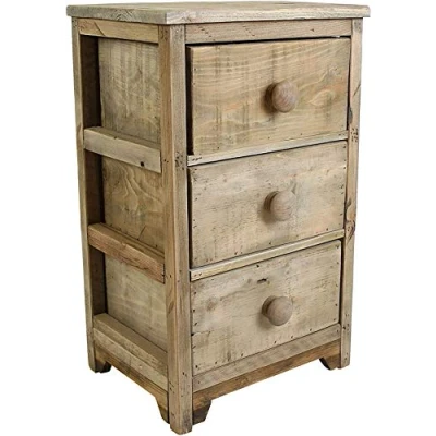Abbildung von Dekoleidenschaft Kommode mit 3 Schubladen aus recyceltem Holz im Used Look, Schubladenschrank, Schubladenkommode, Nachtkommode, Nachtschrank, Flurkommode, Schränkchen