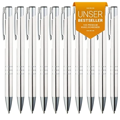 Abbildung von GIMEI® Metall Kugelschreiber 10 Stück Premium Set Hochwertig, Kulli für einfaches &amp; weiches Schreiben Blauschreibender Weiß als optischer Hingucker