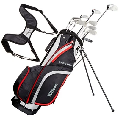 Abbildung von Wilson Anfänger Amazon Exclusive B4Komplettsatz, 10 um 1 Inch verlängerte Golfschläger mit Carrybag, Herren, Rechtshand, Stretch XL, schwarz/grau/rot, WGG157549