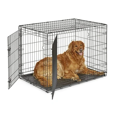 Abbildung von New World B42DD Hundebox, mit Doppeltür, 107 cm, für kleine Hunderassen, auslaufsicherer Bodenwanne, Bodenschutzfüßen und patentierten Funktionen