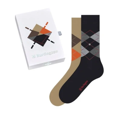 Abbildung von Burlington Herren Socken Basic Gift Box M So Baumwolle gemustert 2 Paar, Mehrfarbig Black Beige 0039, 40 46