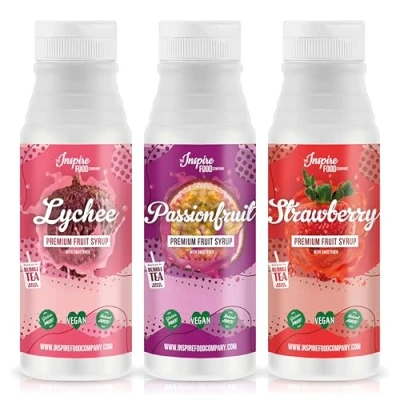 Abbildung von INSPIRE FOOD Fruchtsirup für Bubble Tea Mischung 3er pack Litschi, Passionsfrucht und Erdbeer Tea, Boba Slushes &amp; Ice Blended 100 % vegetarisch, glutenfrei, je 300 ml
