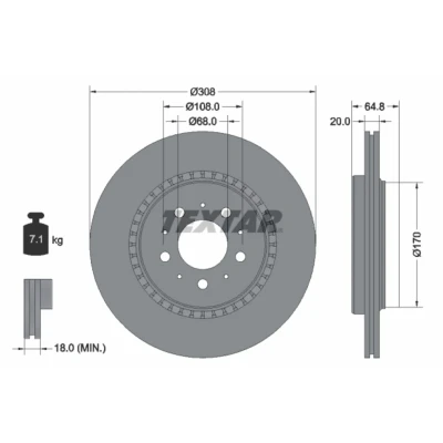 Abbildung von TEXTAR 92126800 Bremsscheibe 308 20 05/10 108 außenbelüftet ohne Radbefestigungsbolzen, Radnabe VOLVO: XC90 I