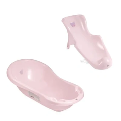 Abbildung von Hylat Baby Praktische Babywanne mit Stöpsel und Badewannensitz TÜV Rheinland zertifiziert rutschfest &amp; komfortabel für die ersten Lebensmonate Lite Kollektion Farbe: Rosa, Motiv: Hug Me