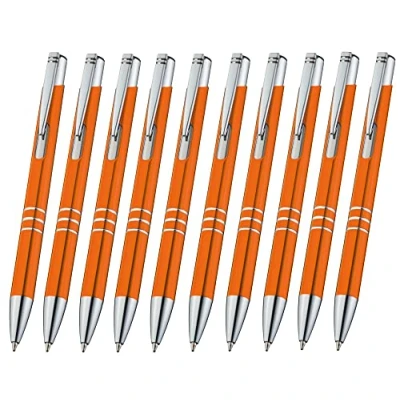 Abbildung von Libetui 10 Stück hochwertige Metallkugelschreiber Orange Gehäuse blaue Tinte Kugelschreiber nachfüllbare Großraummine Kulischreiber Druckkugelschreiber blauschreibend