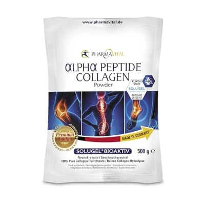 Abbildung von PharmaVital Alpha Peptide Collagen Pulver 500g Kollagen Hydrolysat Solugel Typ 1 und 3 Natürlicher Geschmack &amp; Perfekte löslichkeit Produziert in Deutschland