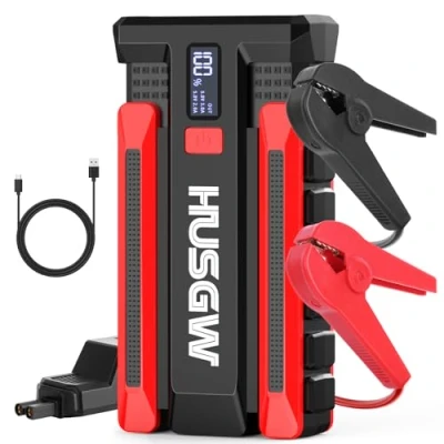 Abbildung von Husgw Starthilfe Powerbank 2000A Auto Starthilfegeräte (Bis zu 7L Benzin/5.5L Diesel), 12V Tragbare mit LED Taschenlampe, Starthilfekabel, Kfz Batterie Booster Für Motorrad und SUV