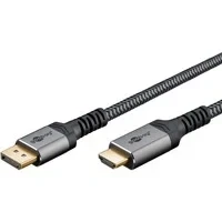 Abbildung von goobay 65269 DisplayPort 1.2 auf HDMI 2.0 / Auflösungen von bis zu 4K @ 50/60 Hz/Datentransferrate 18 Gbit/s/Kabel ist richtungsgebunden/Vergoldete Stecker beugen Korrosion vor/Grau 2m