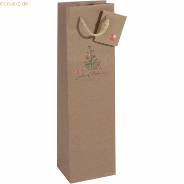 Abbildung von SIGEL GT042/5 Flaschen Geschenktüten aus Kraftpapier 5er Set 35 x 10 cm braun Weihnachten &quot;Christmas with apples&quot;
