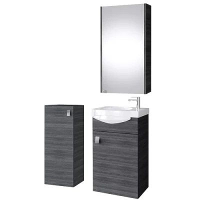 Abbildung von Planetmöbel Badset komplett aus Unterschrank 40cm mit Waschbecken, Spiegelschrank und 1x Midischrank in Anthrazit, Komplettset für Badezimmer 4 teilig