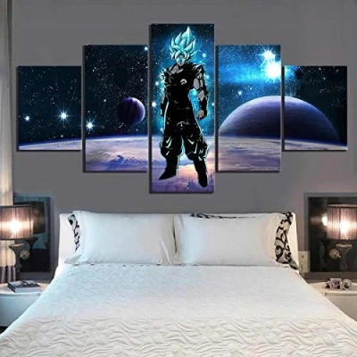 Abbildung von ERSHA Leinwand Hd Drucke Bilder 5 Panel Goku Son Dragon Anime Malerei Modular Poster Kinderzimmer Home Decoration Wandkunst(Gerahmt)