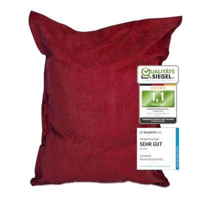Abbildung von Lumaland Riesen Sitzsack XXL 140x180cm Indoor Bean Bag aus weichem &amp; waschbarem Microvelours 2 in 1 für bequemes Sitzen Liegen Mit über 3 Mio. anpassungsfähigen EPS Perlen [Rot]