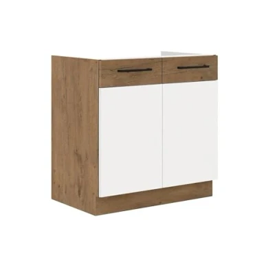 Abbildung von Vigo Spülenschrank 80 cm Eiche Lancelot Weiß Hochglanz Küchenzeile Küchenblock