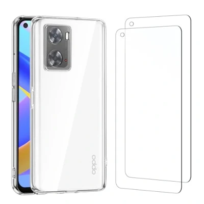 Abbildung von NEW&#039;C Hülle für Oppo A76,Oppo A96 4G,Oppo A36 Ultra Transparent Silikon Weiches TPU Gel und 2 x Panzer Schutz Glas Anti Scratch