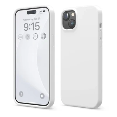 Abbildung von elago Schutzhülle aus Flüssigsilikon, kompatibel mit iPhone 15 Plus, Premium Qualität, Rundumschutz [stoßfeste Struktur 4 Schichten], Innenfutter Mikrofaser, weich, Kratzfest, weiß