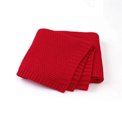 Abbildung von Strickdecke Babydecke Kuscheldecke, Surwin Mädchen und Jungen Babys Gestrickt Kinderdecke Freien Krabbeldecke Perfekt für Kinderwagen Babybett (80x100cm,Rot)
