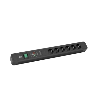 Abbildung von BACHMANN Primo 2 Steckdosenleiste 6 Fach mit Schalter und Gerätevollschutz. 6fach aus Aluminium in schwarz, Kabellänge 2m HO5VV F 1,50qmm