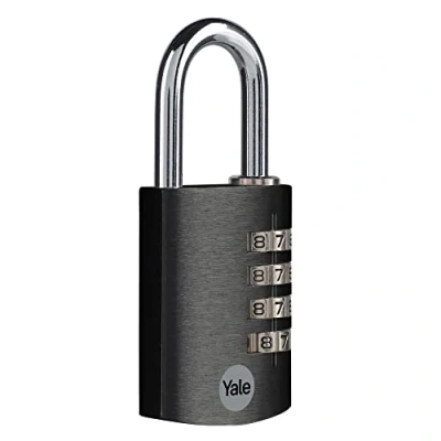 Abbildung von Yale YE3CB/38/131/1/BK Standardschutz Aluminium Kombinationsschloss Vorhängeschloss Schwarz 38mm Stahlbügel 4 Zahlenschloss