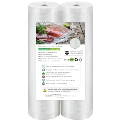 Abbildung von Accenter Vakuumierfolie 2 Rollen 28x600cm/Insgesamt 12m Vakuumierbeutel 210 Mikron Profi für Vakuumierer &amp; Lebensmittel Vakuumiergerät, BPA frei, Sehr Stark, kochbar, Sous Vide geeignet