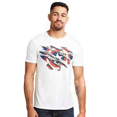 Abbildung von Marvel Herren Captain America Zerrissen T Shirt, weiß, S