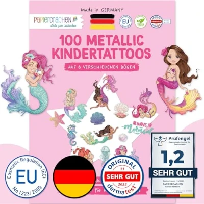Abbildung von Papierdrachen Kindertattoo Hautfreundliche Metallic Tattoos, Die Tattoos sind vegan und in Deutschland hergestellt geprüft