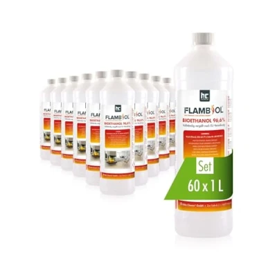 Abbildung von Höfer Chemie Bioethanol 96,6% Premium 60 x 1 L Ethanol für Tischkamin, Kamin &amp; Gartendeko Draußen Rauch und Rußfrei Aus Mais Zuckerrüben