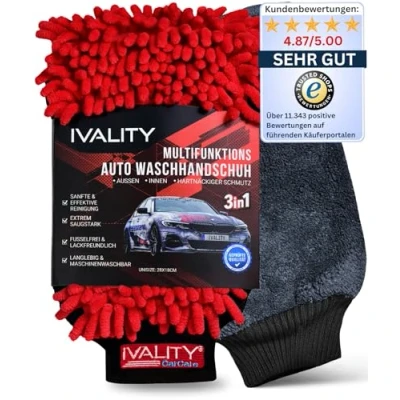 Abbildung von IVALITY Waschhandschuh Premium Mikrofaser für die Auto Reinigung, Lackschonend &amp; saugstark, (3in1 Waschhandschuh, 1 St), 3 Seiten gegen Schmutz und Insekten