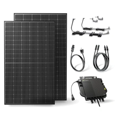 Abbildung von Solakon 900W Balkonkraftwerk mit Halterung (Flachdach) 800W komplett Steckdose 800 Watt Wechselrichter Solaranlage Komplettset 450W bifaziale Solarmodule inkl Zubehör 3m Kabel
